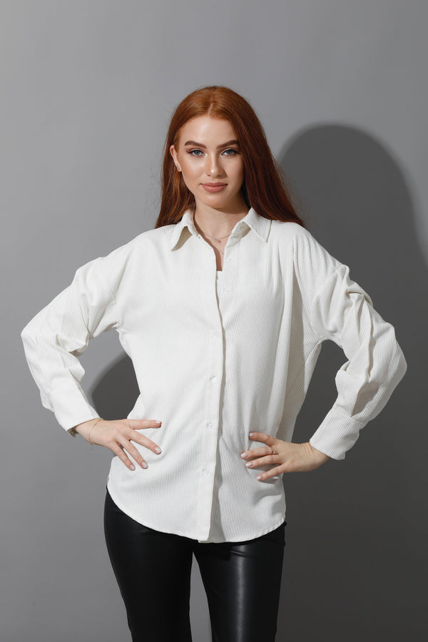 Striped Velvet Shirt Corduroy Top - White
