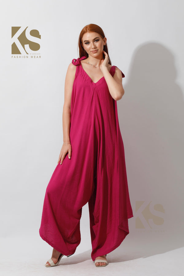 Tied Up Lose Jumpsuit - Barbie Pink - GIFTSNY.US- KS Fashion Wear