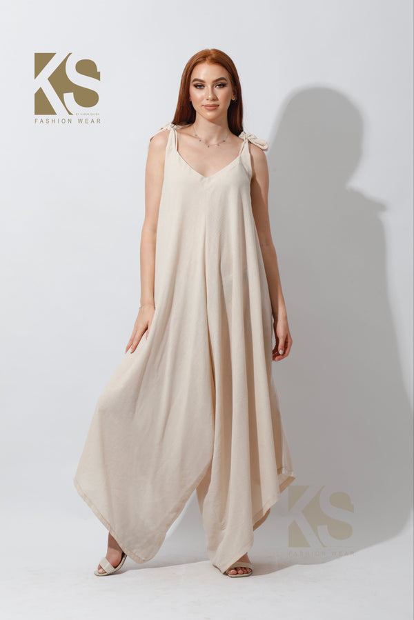 One Size Tied Up Lose Jumpsuit - Beige - GIFTSNY.US- KS Fashion Wear