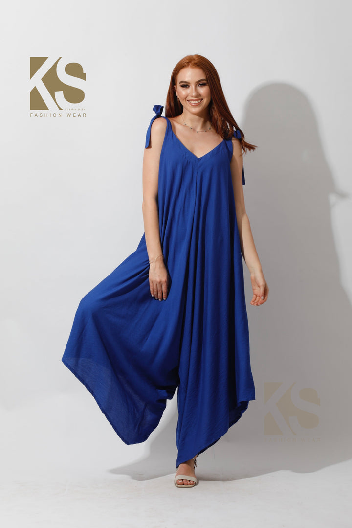One Size Tied Up Lose Jumpsuit - Electric Blue - GIFTSNY.US- KS Fashion Wear