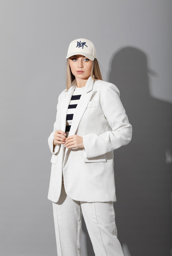 Tailored Oversized Suit - White Velvet - GIFTSNY.US- KS Fashion Wear
