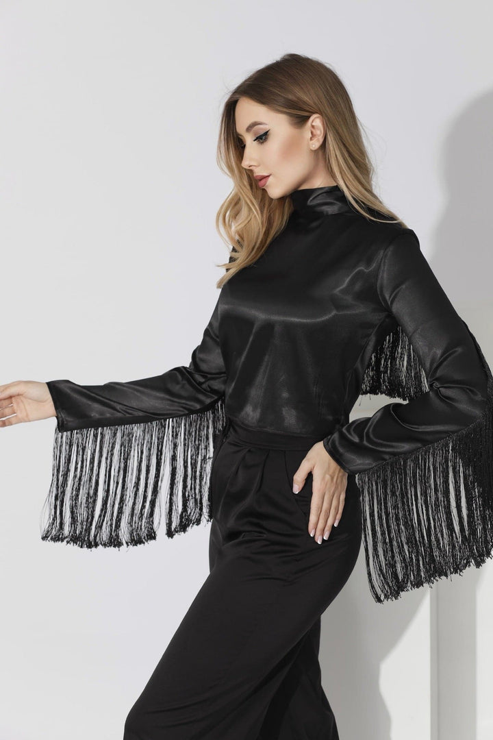 Fringed Blouse - Black - GIFTSNY.US- KS Fashion Wear