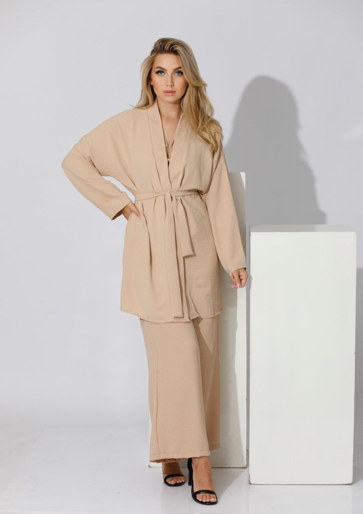 Co-ord Kimono - Beige - GIFTSNY.US- KS Fashion Wear