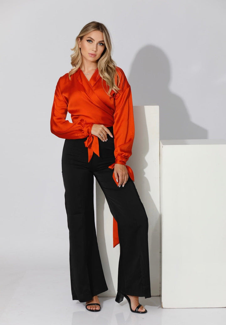 Wrap Tie Blouse - Orange - GIFTSNY.US- KS Fashion Wear