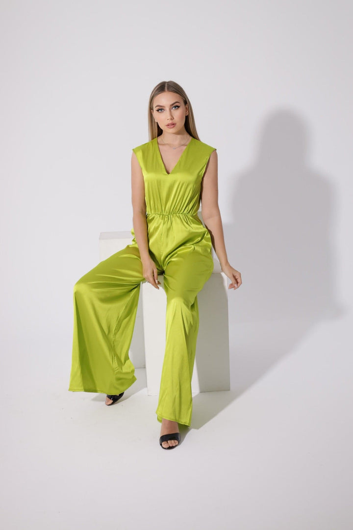 Flared Jumpsuit - Lime Green - GIFTSNY.US- KS Fashion Wear