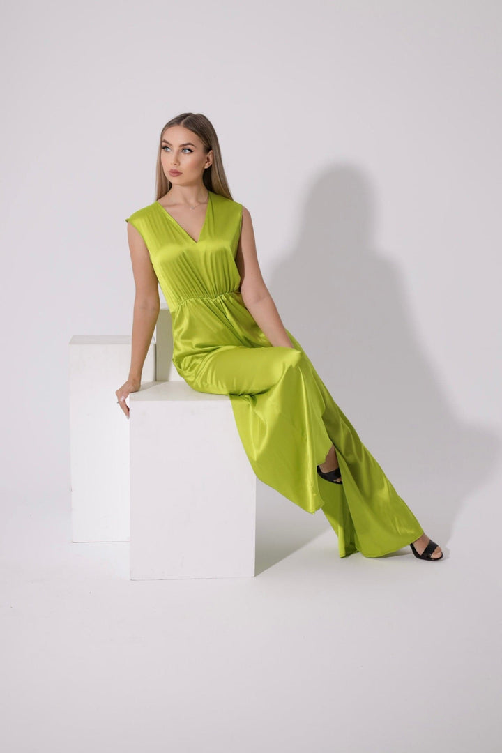 Flared Jumpsuit - Lime Green - GIFTSNY.US- KS Fashion Wear