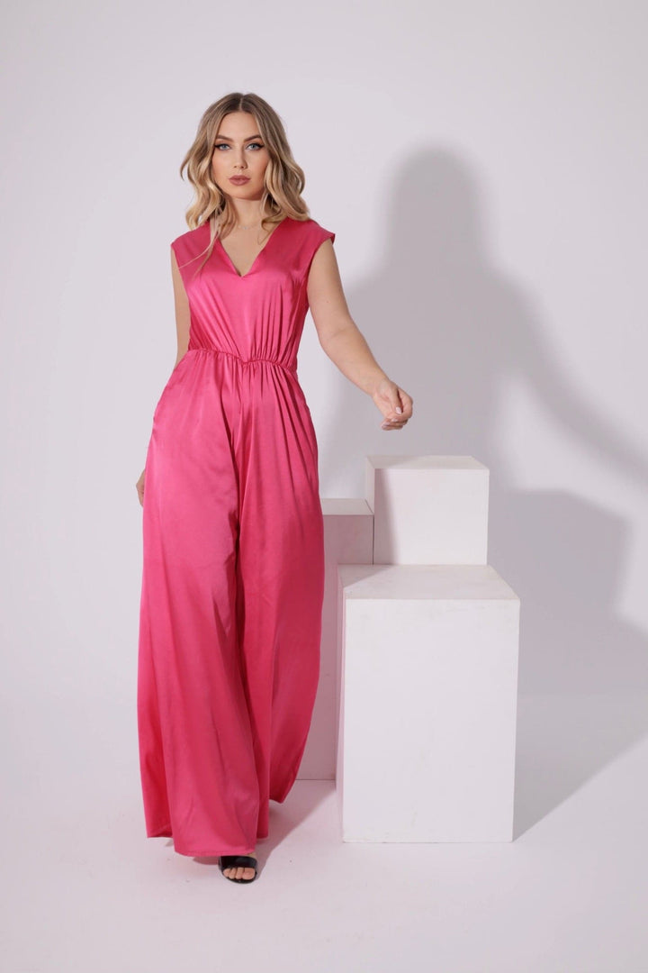 Flared Jumpsuit - Barbie Pink - GIFTSNY.US- KS Fashion Wear