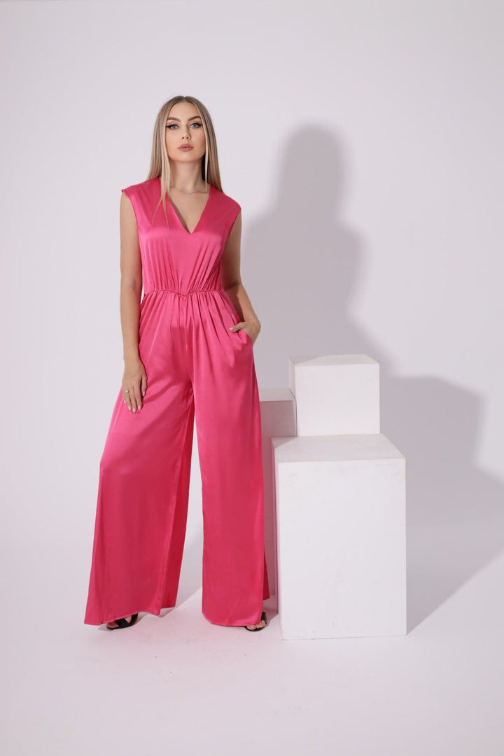 Flared Jumpsuit - Barbie Pink - GIFTSNY.US- KS Fashion Wear