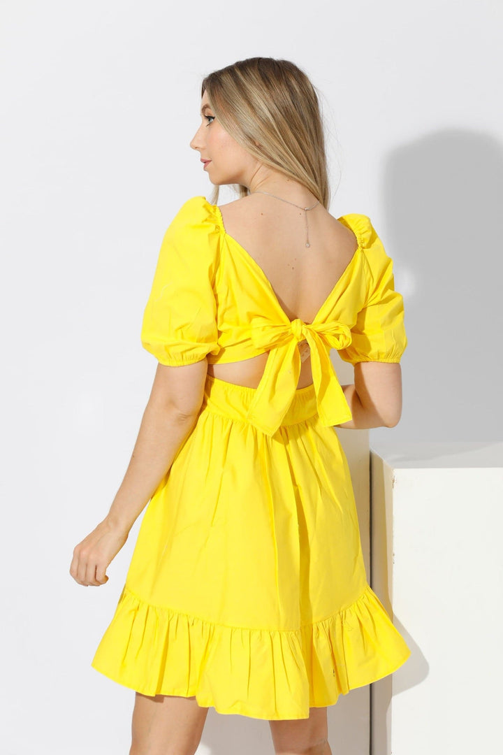 Short Dress with Back Bow tie - Yellow - GIFTSNY.US- KS Fashion Wear
