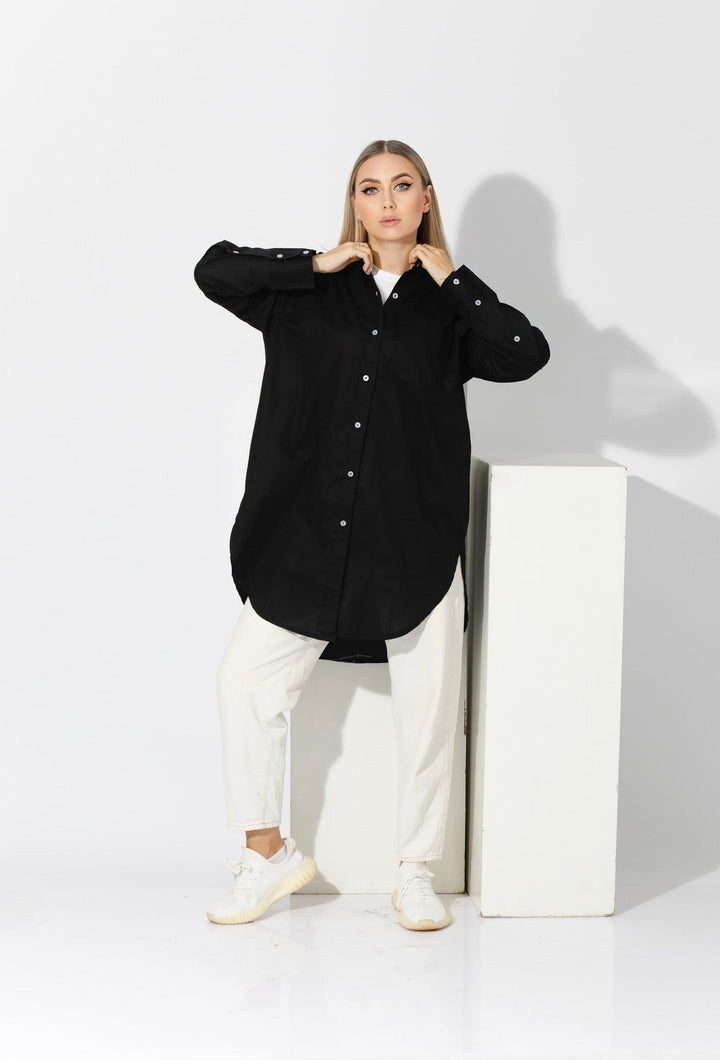 Oversized Shirt Dress - Black - GIFTSNY.US- KS Fashion Wear