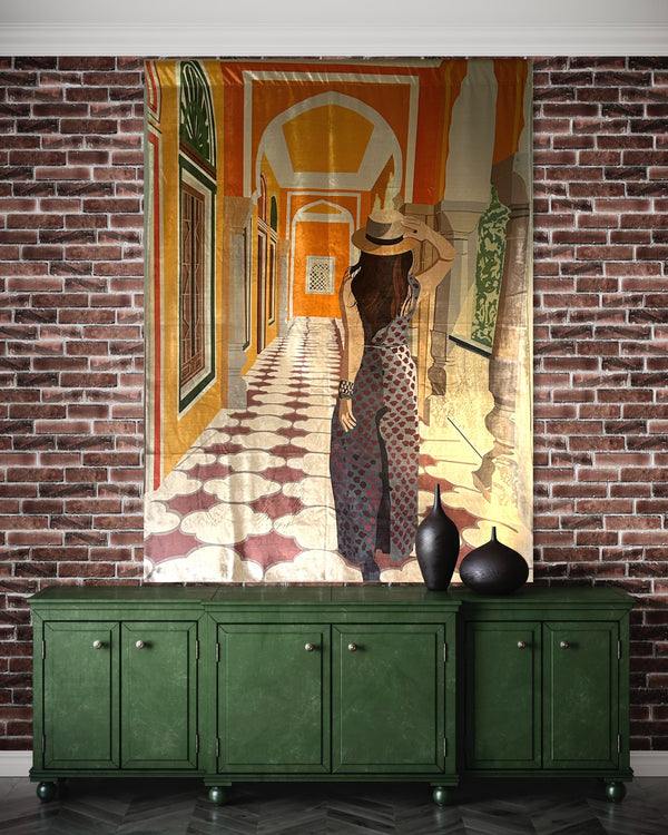 Jazeel - Woman Walking In Hallway Tapestry  - Without Frame