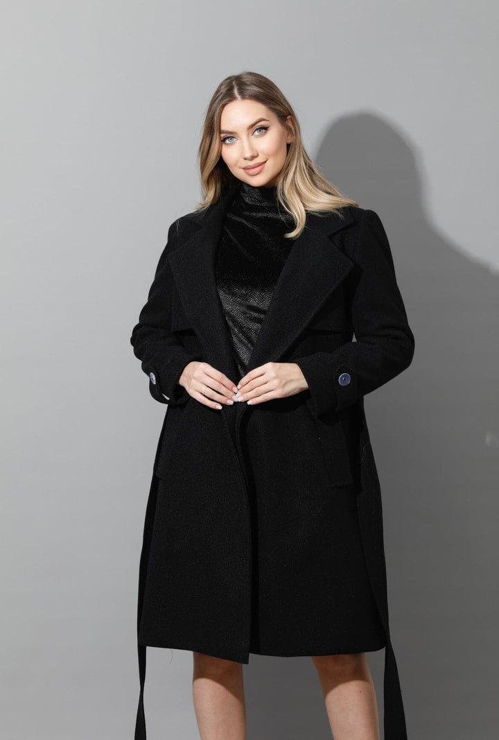 Wrapped Belted trench Coat - Black - GIFTSNY.US- KS Fashion Wear