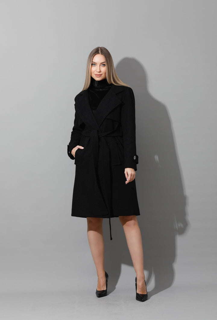 Wrapped Belted trench Coat - Black - GIFTSNY.US- KS Fashion Wear