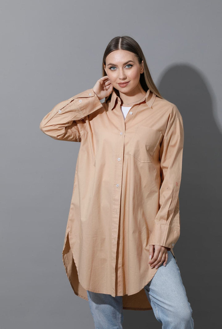 Oversized Shirt Dress - Beige - GIFTSNY.US- KS Fashion Wear