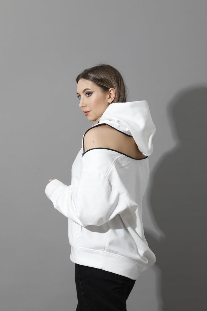 Zipped Oversized Hoodie - White - GIFTSNY.US- KS Fashion Wear