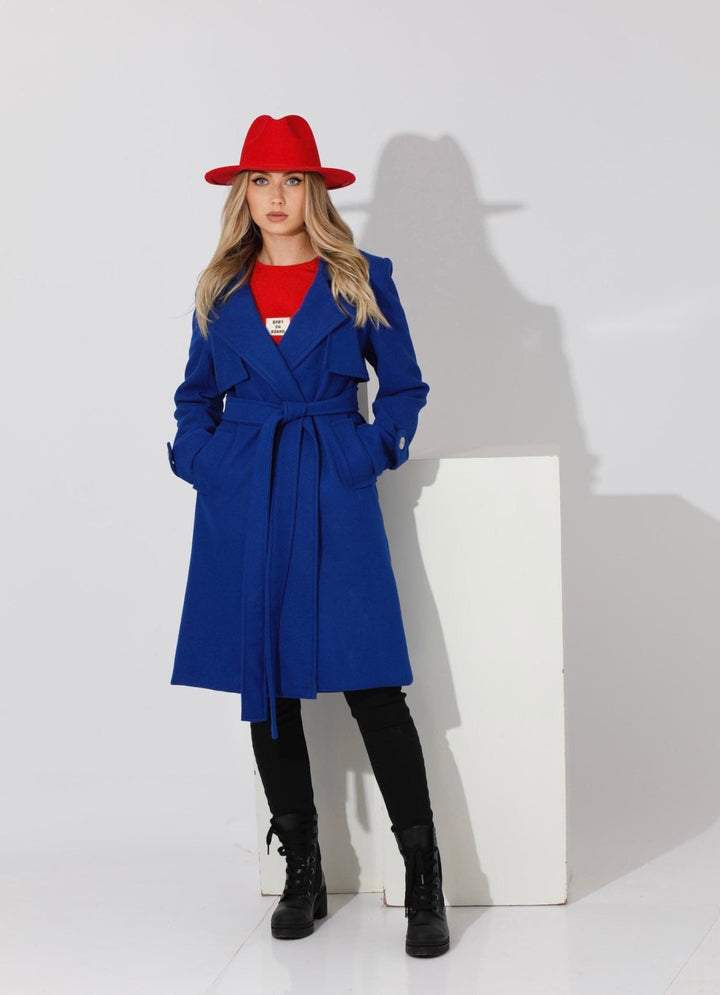 Wrapped Belted trench Coat - Electric Blue - GIFTSNY.US- KS Fashion Wear