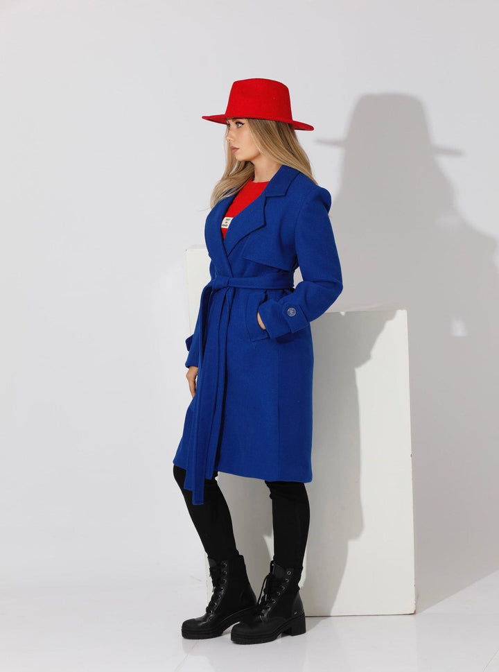 Wrapped Belted trench Coat - Electric Blue - GIFTSNY.US- KS Fashion Wear