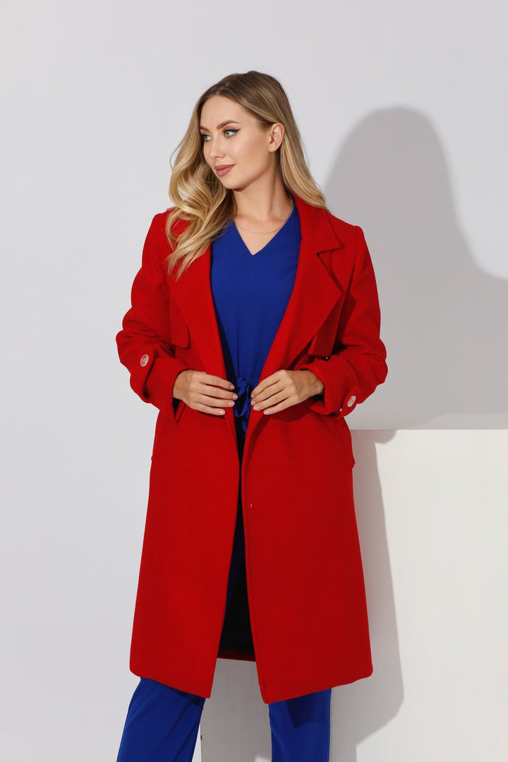Wrapped Belted trench Coat - Red - GIFTSNY.US- KS Fashion Wear