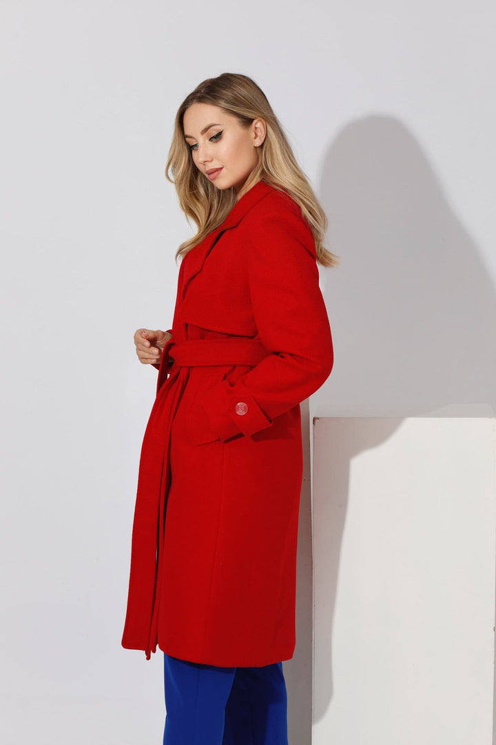 Wrapped Belted trench Coat - Red - GIFTSNY.US- KS Fashion Wear