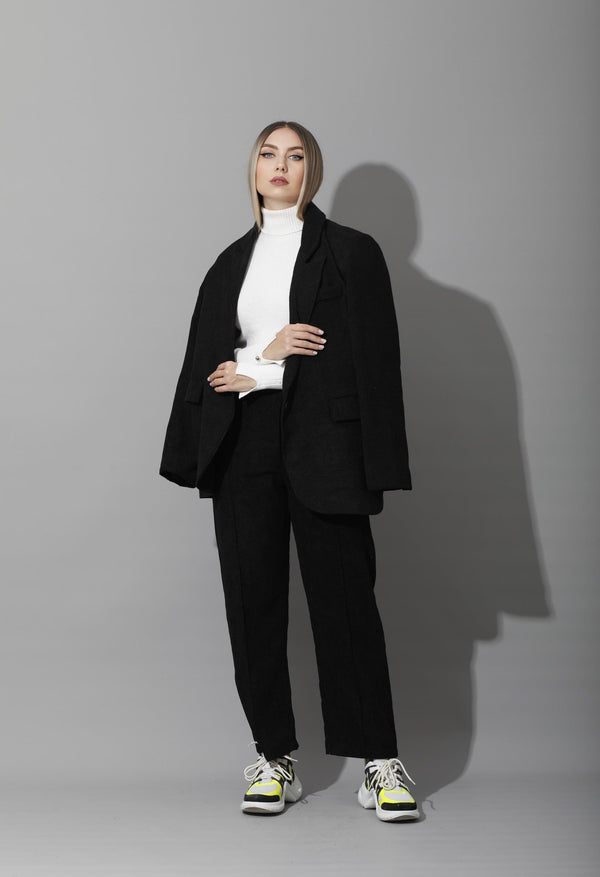 Tailored Oversized Suit - Black Velvet - GIFTSNY.US- KS Fashion Wear