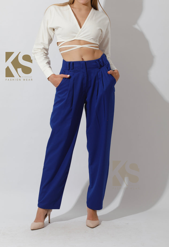 High Rise Paper-Bag Pants - Electric Blue - GIFTSNY.US- KS Fashion Wear