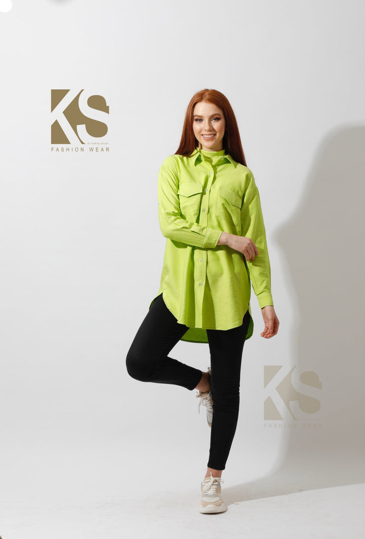 Shirt ‏with Two Pockets - Lime Green - GIFTSNY.US- KS Fashion Wear