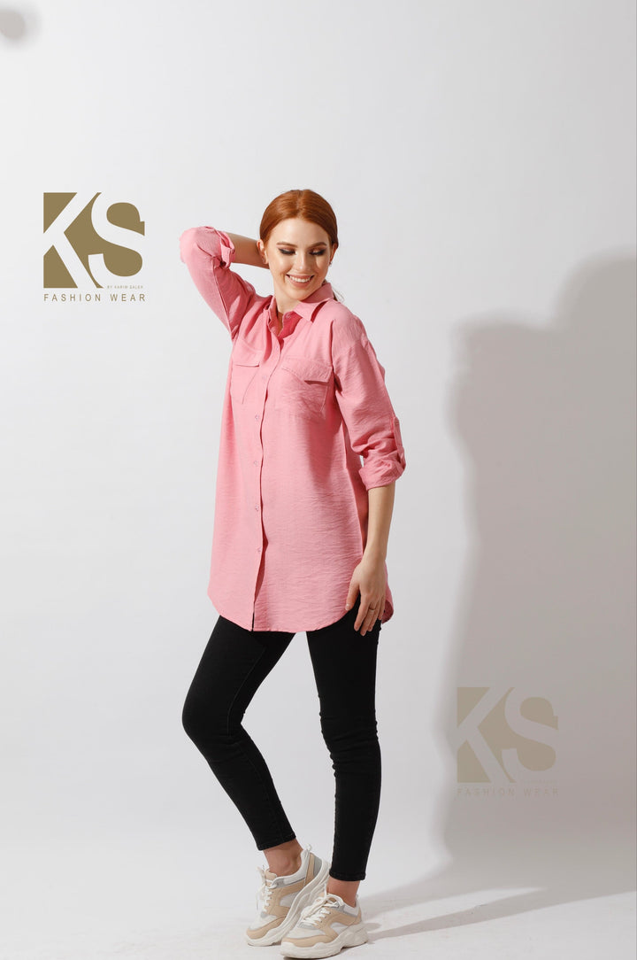 Shirt ‏with Two Pockets - Rose - GIFTSNY.US- KS Fashion Wear
