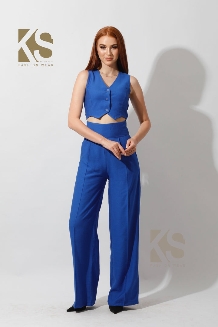 Co-Ord Vest Set - Electric Blue - GIFTSNY.US- KS Fashion Wear
