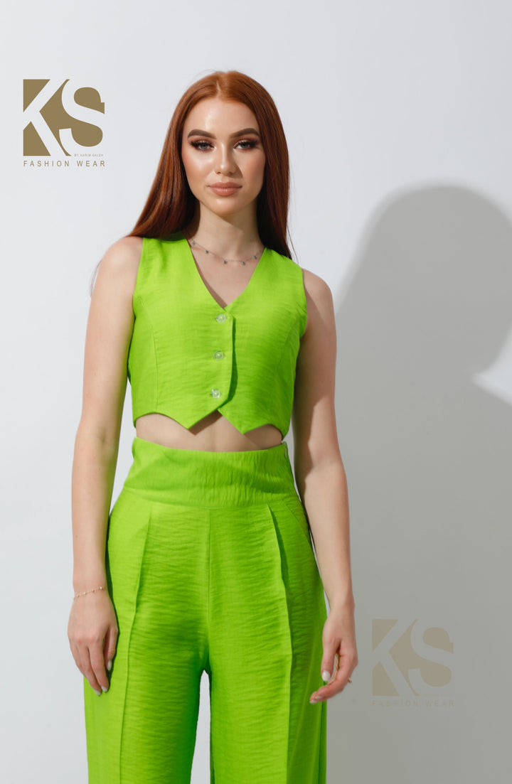 Co-Ord Vest Set - Lime Green - GIFTSNY.US- KS Fashion Wear
