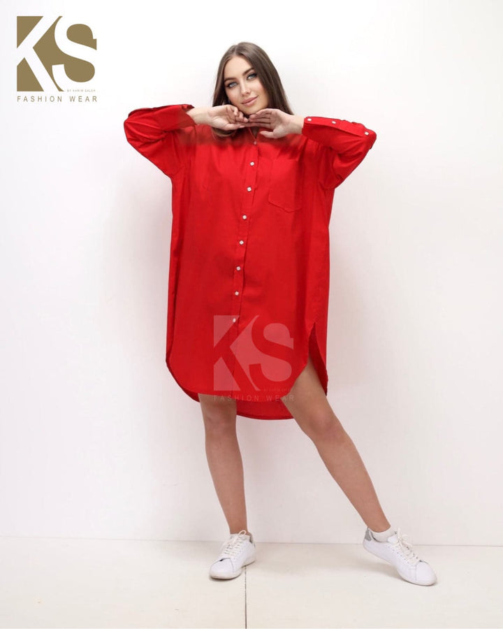 Oversized Shirt Dress - Red - GIFTSNY.US- KS Fashion Wear