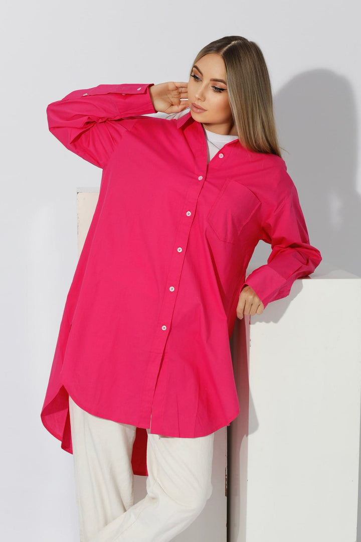 Oversized Shirt Dress - Barbie Pink - GIFTSNY.US- KS Fashion Wear