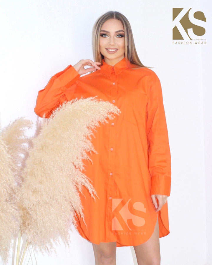 Oversized Shirt Dress - Orange - GIFTSNY.US- KS Fashion Wear