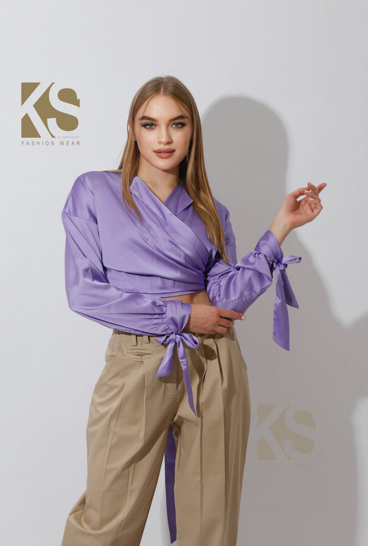 Wrap Tie Blouse - Lavender - GIFTSNY.US- KS Fashion Wear