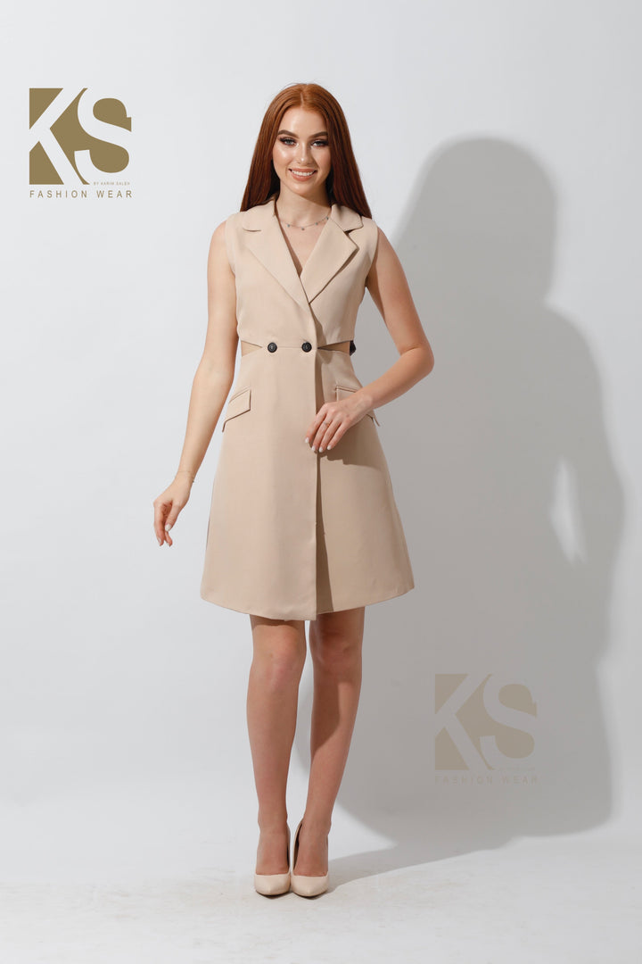 Double Breasted Dress Blazer - Beige - GIFTSNY.US- KS Fashion Wear