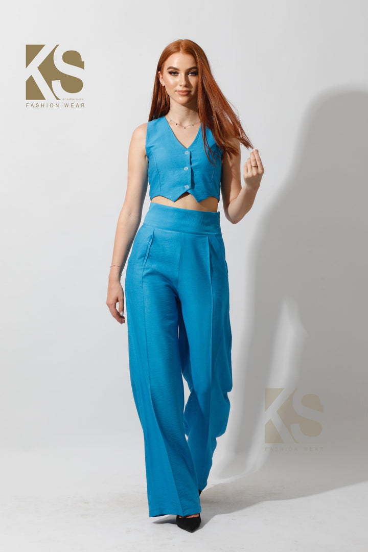 Co-Ord Vest Set - Aqua Blue - GIFTSNY.US- KS Fashion Wear
