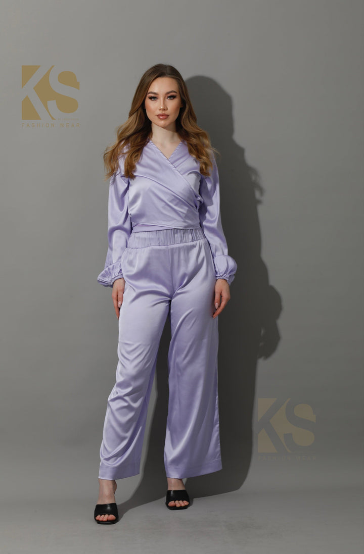 Wrapped Tie Blouse - Lavender Purple - GIFTSNY.US- KS Fashion Wear