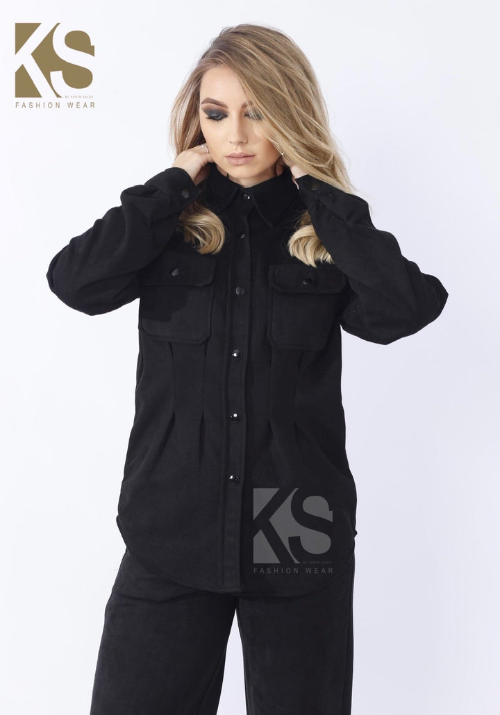 Suede Shirt - Black - GIFTSNY.US- KS Fashion Wear