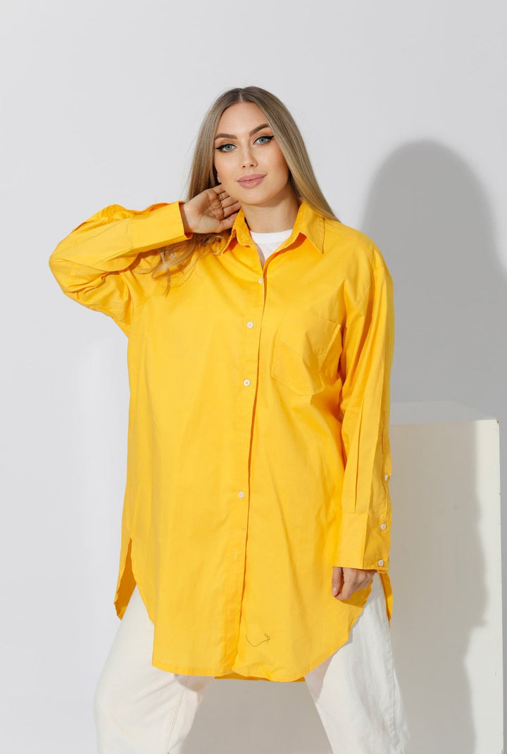 Oversized Shirt Dress - Yellow - GIFTSNY.US- KS Fashion Wear