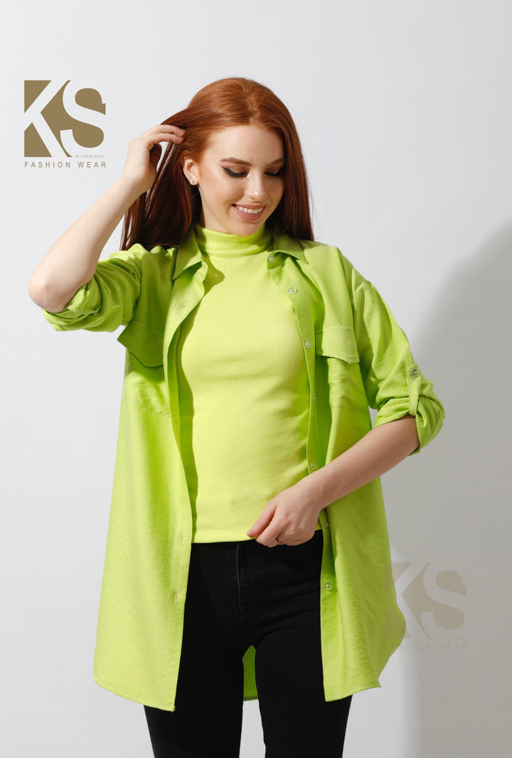 Shirt ‏with Two Pockets - Lime Green - GIFTSNY.US- KS Fashion Wear