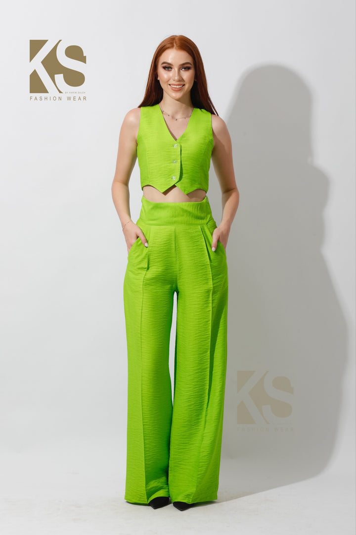 Co-Ord Vest Set - Lime Green - GIFTSNY.US- KS Fashion Wear