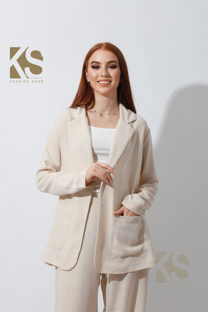 Light Suit with Front Patched Pocket - Beige - GIFTSNY.US- KS Fashion Wear