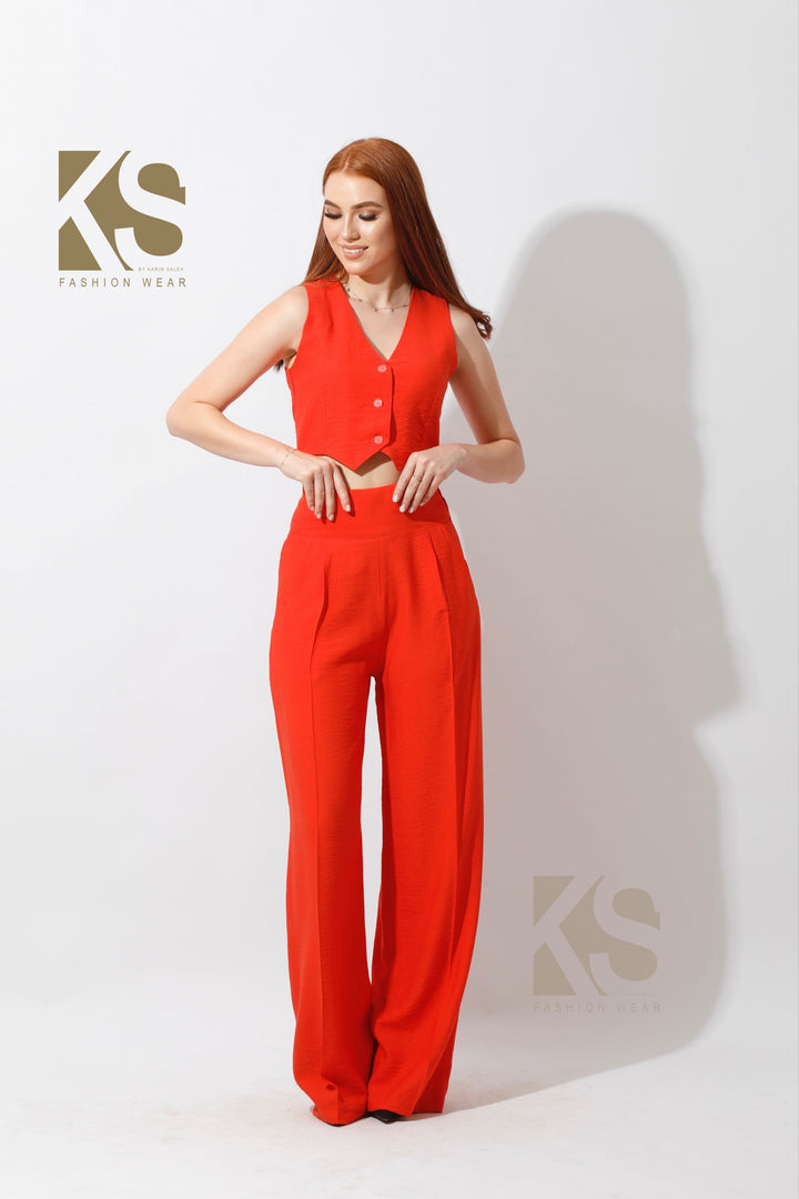 Co-Ord Vest Set - Orange - GIFTSNY.US- KS Fashion Wear