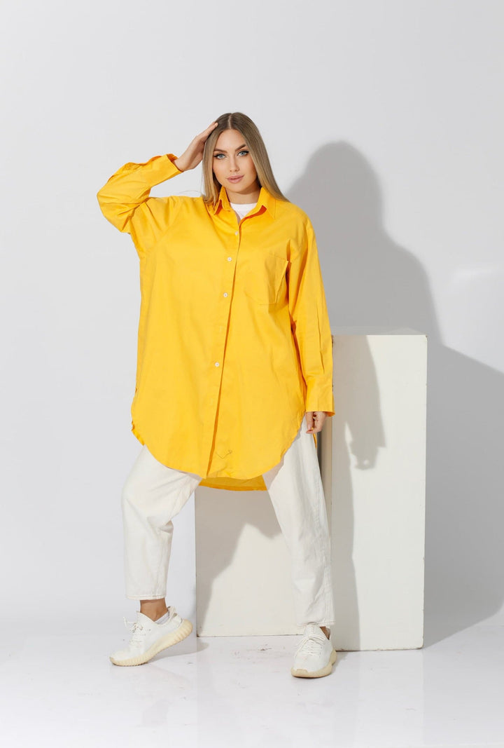 Oversized Shirt Dress - Yellow - GIFTSNY.US- KS Fashion Wear