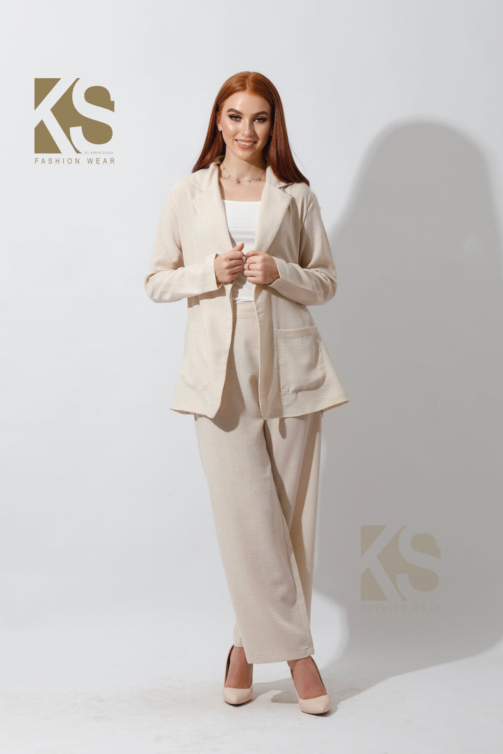 Light Suit with Front Patched Pocket - Beige - GIFTSNY.US- KS Fashion Wear