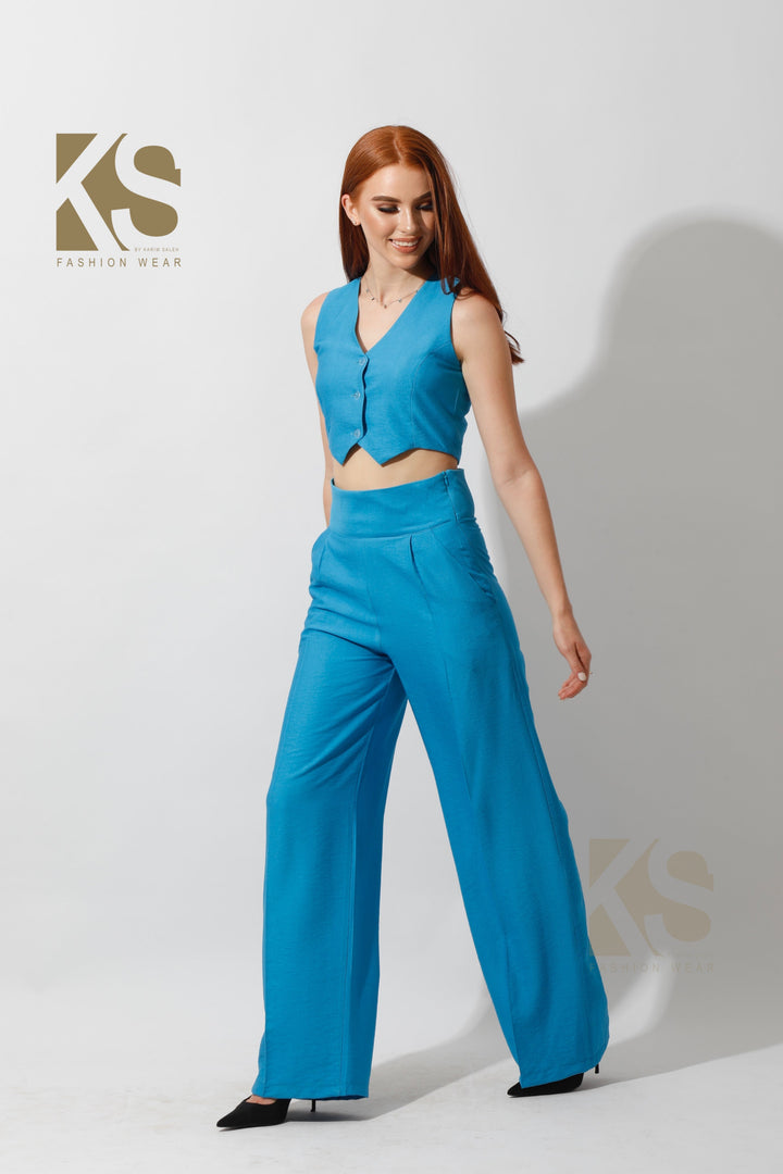 Co-Ord Vest Set - Aqua Blue - GIFTSNY.US- KS Fashion Wear