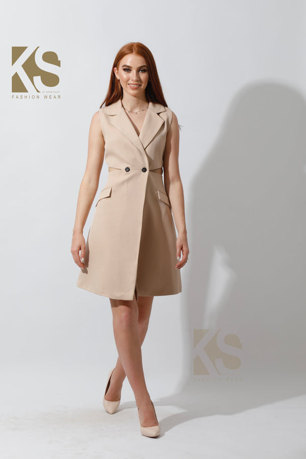 Double Breasted Dress Blazer - Beige - GIFTSNY.US- KS Fashion Wear