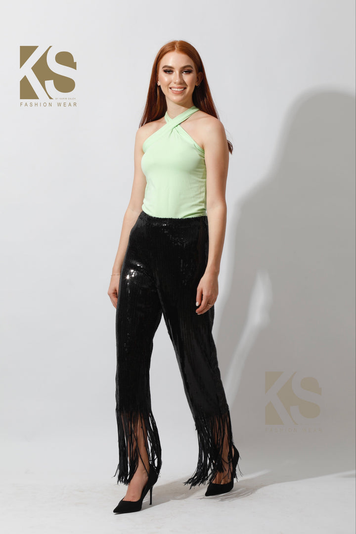 Fringed Sequins Trousers - Black - GIFTSNY.US- KS Fashion Wear