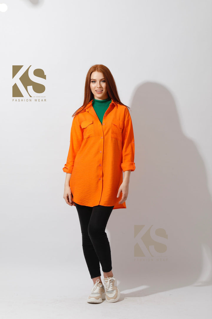Shirt ‏with Two Pockets - Orange - GIFTSNY.US- KS Fashion Wear