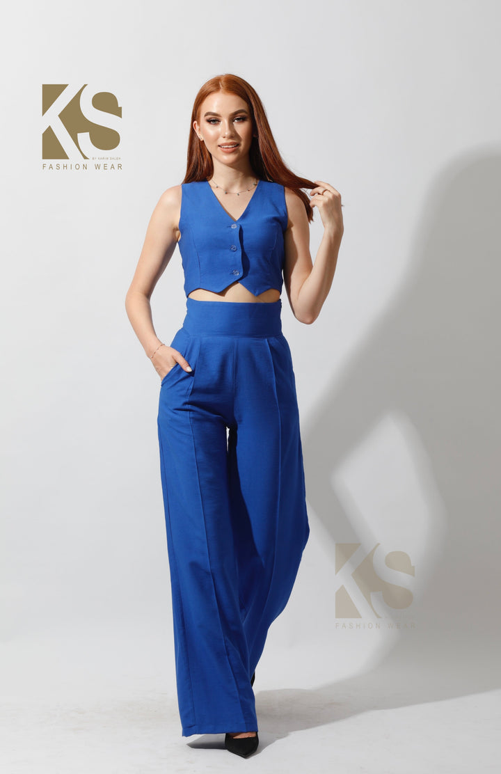 Co-Ord Vest Set - Electric Blue - GIFTSNY.US- KS Fashion Wear