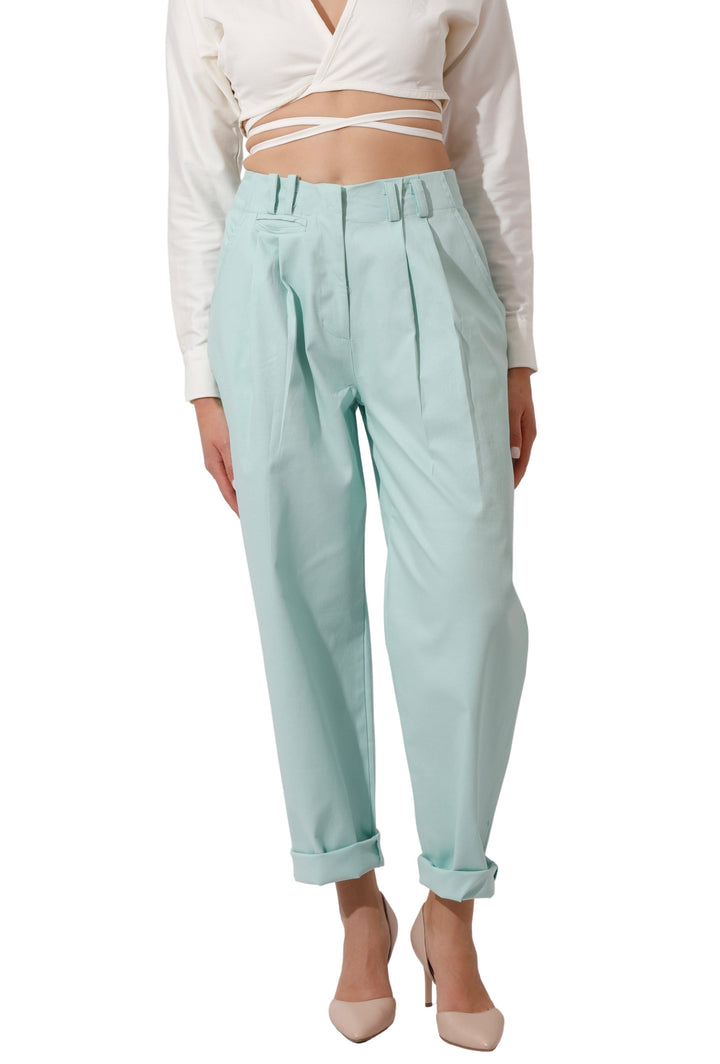 High Rise Paper-Bag Pants - Mint - GIFTSNY.US- KS Fashion Wear